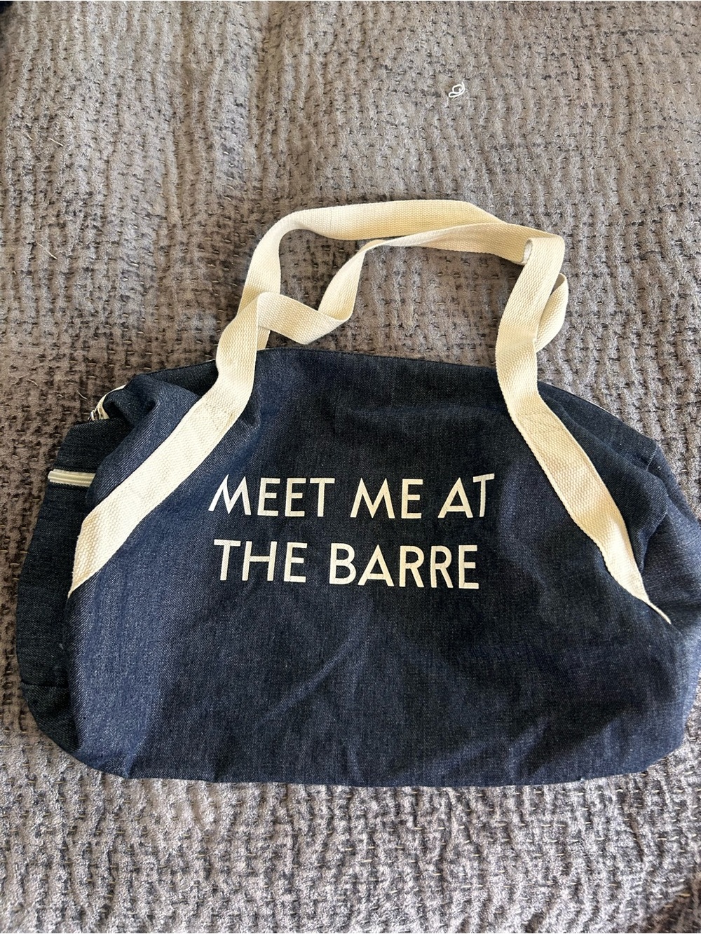 Denim Duffel Bag with Cream Handles - 'Meet Me At The Barre'